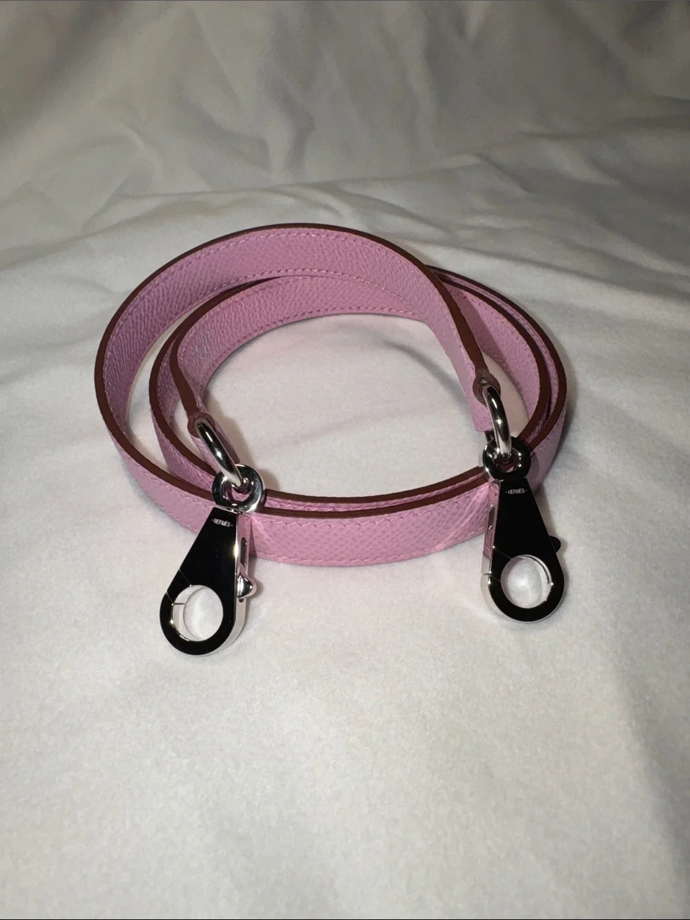 Pink Hermes Kelly Leather Strap with Silver Hardware - Women Accessories